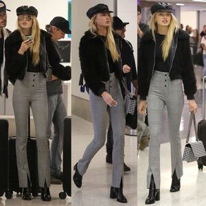 Zara Woman High-Waist Glen Plaid Straight-Leg Trousers